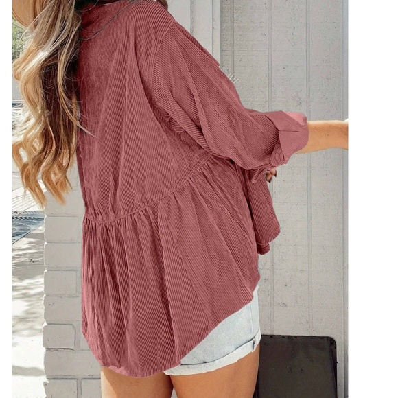 Plus Solid Corduroy Button Down Long Sleeve Shirt - Picture 2 of 5